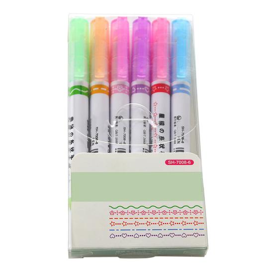 6Pcs Border Marker Pen Set Graphic Highlighters Curve Border Pens Journal Planner
