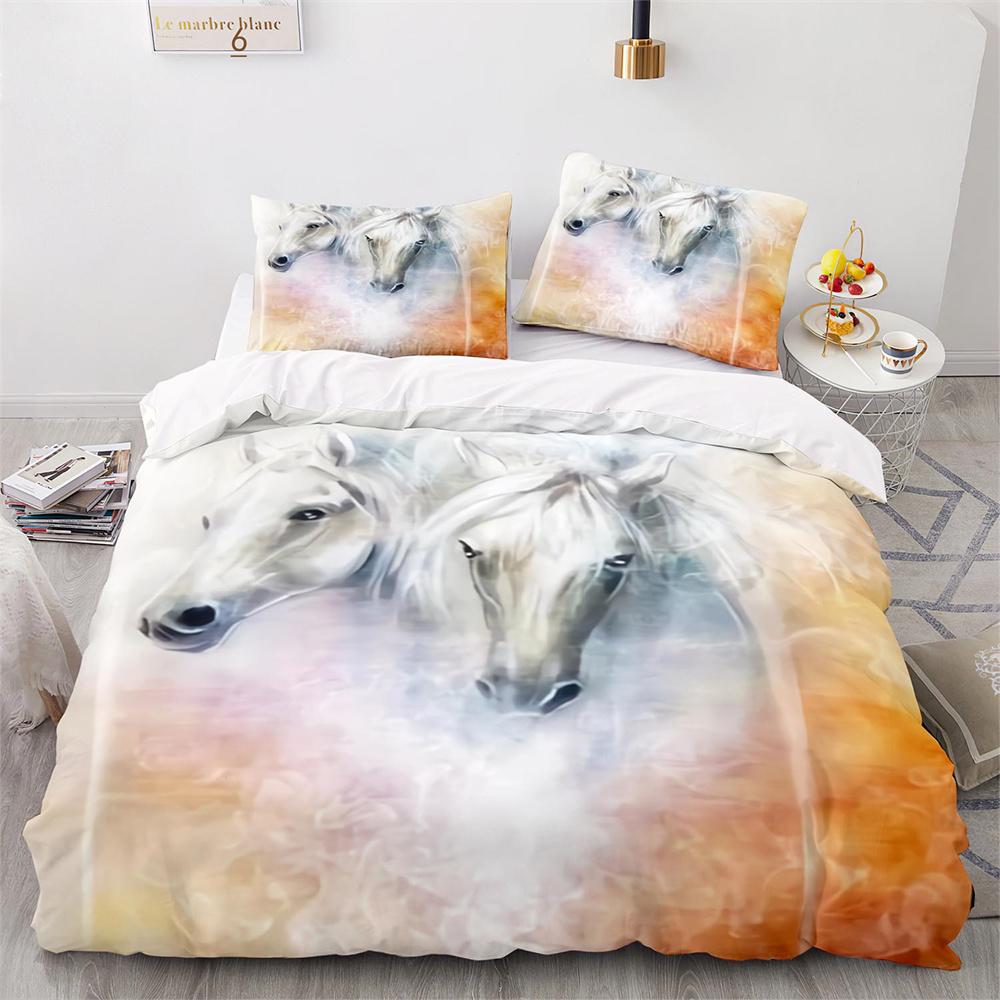 Cute Couple Of Pony Duvet Cover Set 3D Unicorn Pony Horse Polyester Quilt Cover With Pillow Shams For Kids Adults Bedding Set