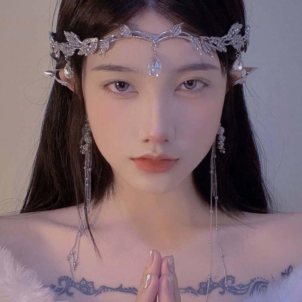 Exquisite Crystal Forehead Accessory Elegant Bride Shiny Hair Hoop Elf Rhinestone Headband  Wedding