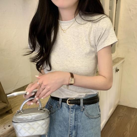 Женская приталенная футболка с круглым вырезом и короткими рукавами, пуловер, однотонная эластичная мягкая футболка, уличная одежда