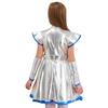 Girls Alien Cosplay Costume - Shimmering PU Patchwork Dress with Cap Sleeve & Arm Sleeve for Halloween Party