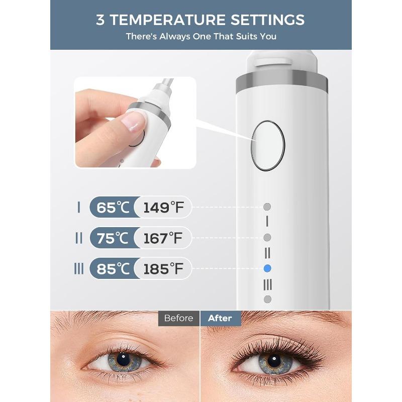 Подогреваемые щипцы для завивки ресниц, новинка 2024 года, 360° нагреваемая щеточка для ресниц, перезаряжаемая, с 3 температурами и 5-секундным быстрым нагревом, 3-в-1 для глаз