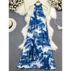 Retro Ink Painting Print Dress Elegance Halterneck