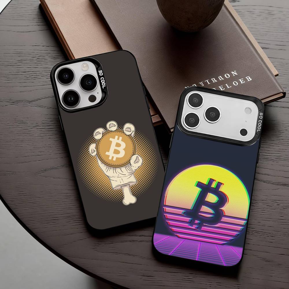 Крутой Арт Bitcoin Цифровой Чехол для Телефона Для iPhone17,16,15,14,13,12,11 Plus,Pro Max Черный Конфетный Посеребренный Чехол