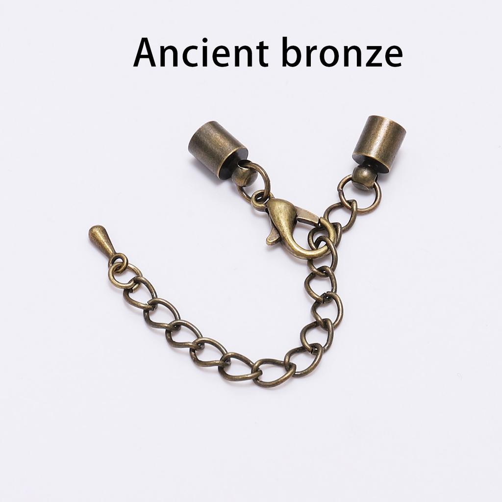 10pcs 3-10 mm Tassel Round Leather End Tip Caps With Extending chain Lobster Clasps Hooks Connectors For Jewelry Making Findings