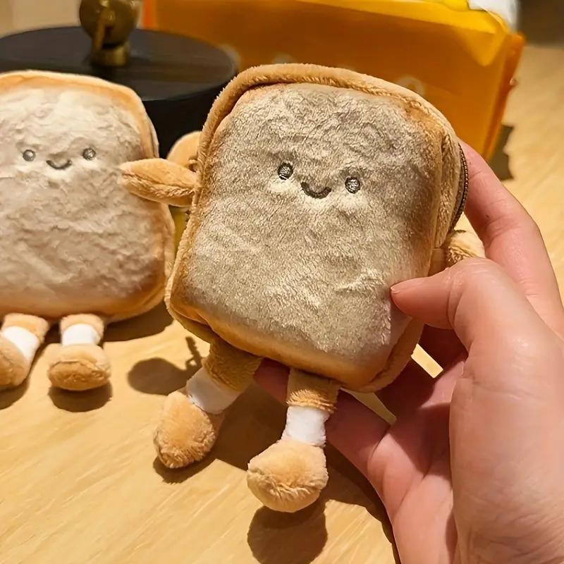 Женский кошелек для монет с подвеской Ins Style Toast Cute Expression Маленький кошелек Корейская плюшевая сумка для хранения Креативный японский