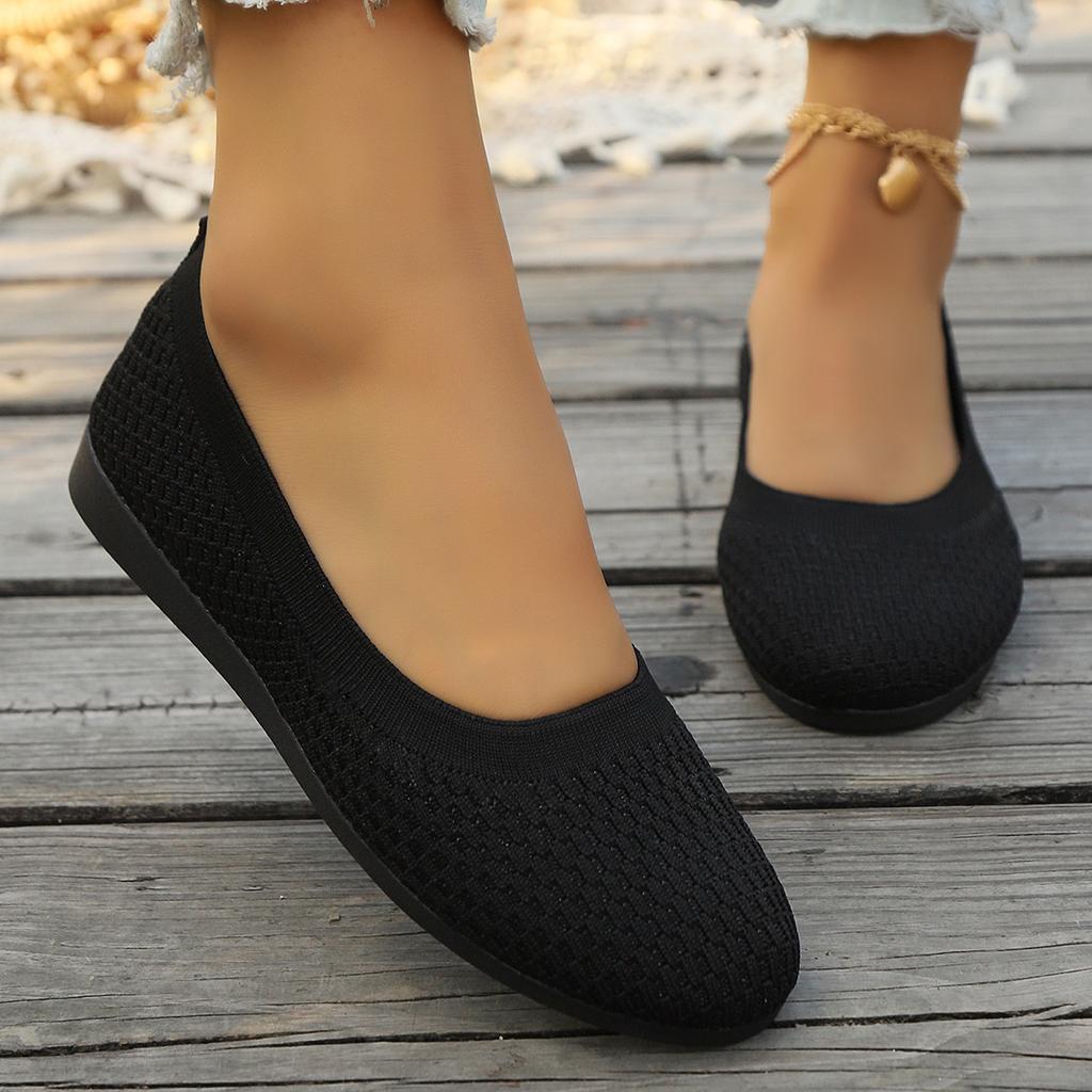 Spring Flat Bottomed Round Toe Shoes with Shallow Mouth for Mothers Knitted Fashionable Versatile Shoes