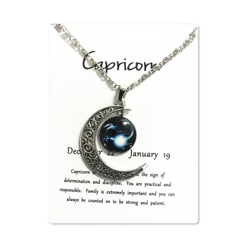 Новое европейское и американское светящееся ожерелье с двенадцатью знаками зодиака, винтажный кулон в виде луны, короткое ожерелье