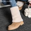 Меховая платформа Женские ботильоны Замшевые Средний каблук Модная обувь Женская 2025 Тренд Зимняя Повседневная Удобная Теплая Снежные ботинки Женские