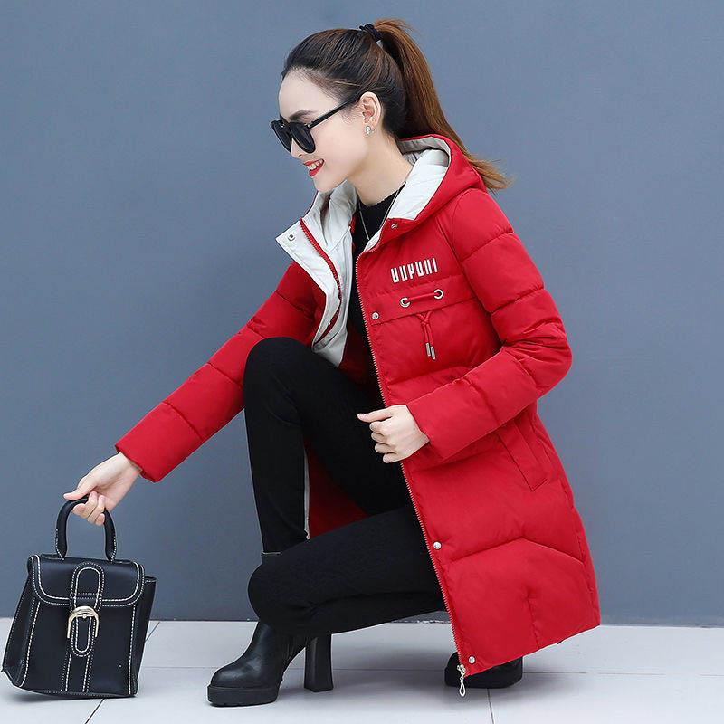 Plus Size  Winter Casual Hooded Jacket Parkas for Women Warm Letter Print Long Female Coat Zipper Outerwear