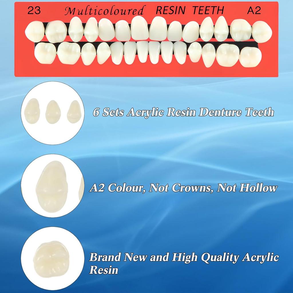 6 Sets Acrylic Resin Fake Teeth Artificial Teeth Denture Dental Tooth Prop Synthetic Resin Denture for Replacement DIY Halloween