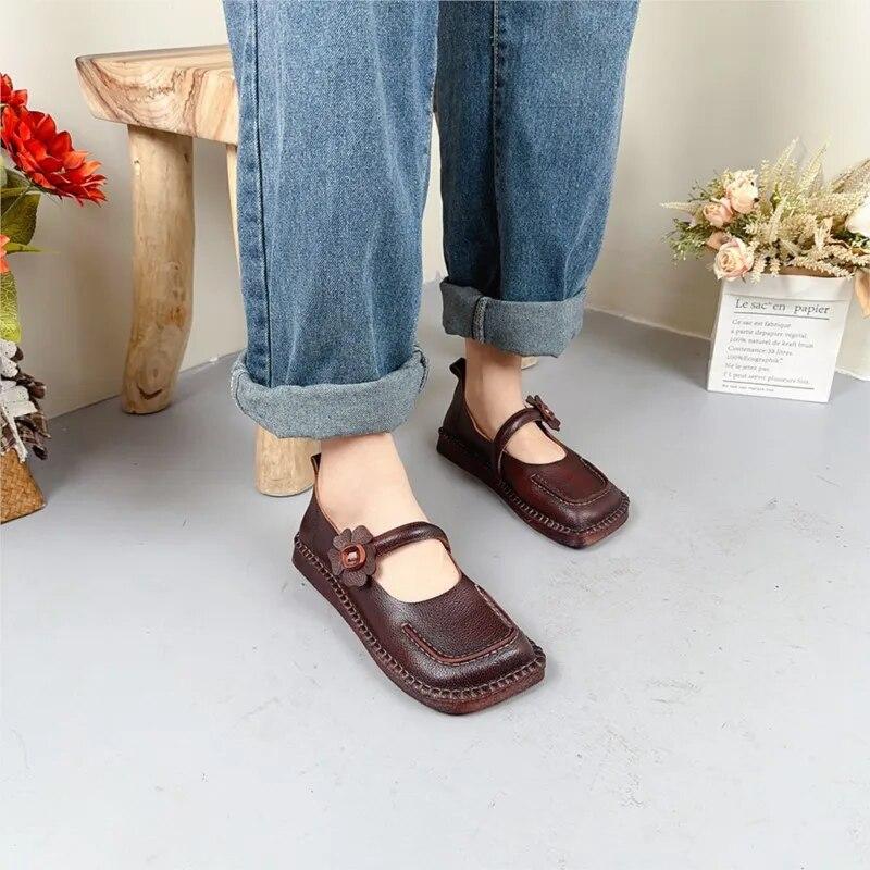 Johnature Однотонные туфли на плоской подошве из натуральной кожи с квадратным носком, универсальные женские туфли без шнуровки из воловьей кожи в стиле ретро