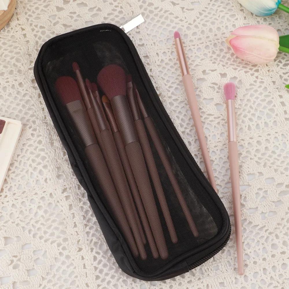 Portable Mesh Design Makeup Brush Travel Case Multipurpose with Zipper Beauty Tools Organizer Wash Storage Pouch Travel Use
