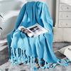 Nordic Plain Knitted Blanket Fringed Sofa Blanket Coarse Thread Nap Blanket