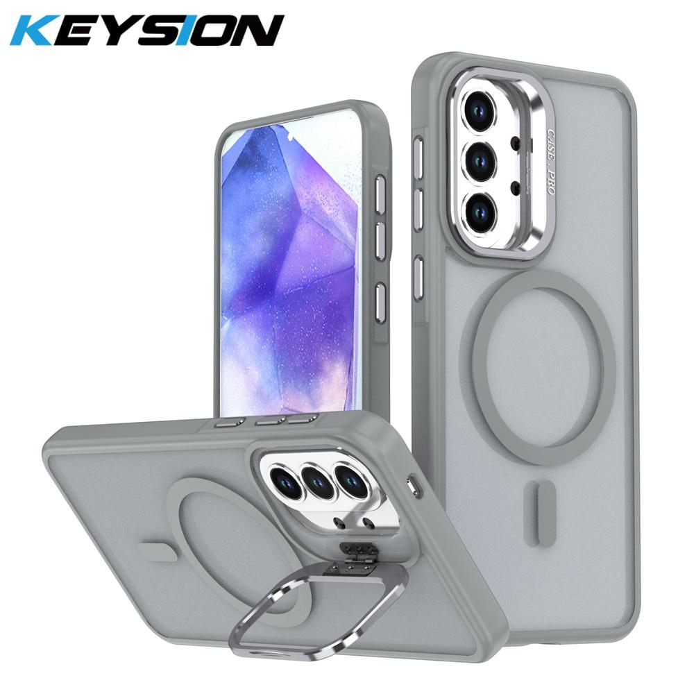 KEYSION Lens Stand Magnetic Phone Case for MagSafe for Samsung A52 5G Matte Translucent Shockproof Back Cover for Galaxy A52S 5G