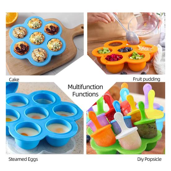 Silicone Ice Cream Mold 7 Holes Easy Release Clean Multifunctional DIY Popsicle Molds BPA Free Food-Grade Popsicle Making Kit