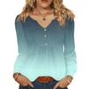 Женская модная повседневная блузка с V-образным вырезом на пуговицах, с длинным рукавом, пуловер, футболка, топ