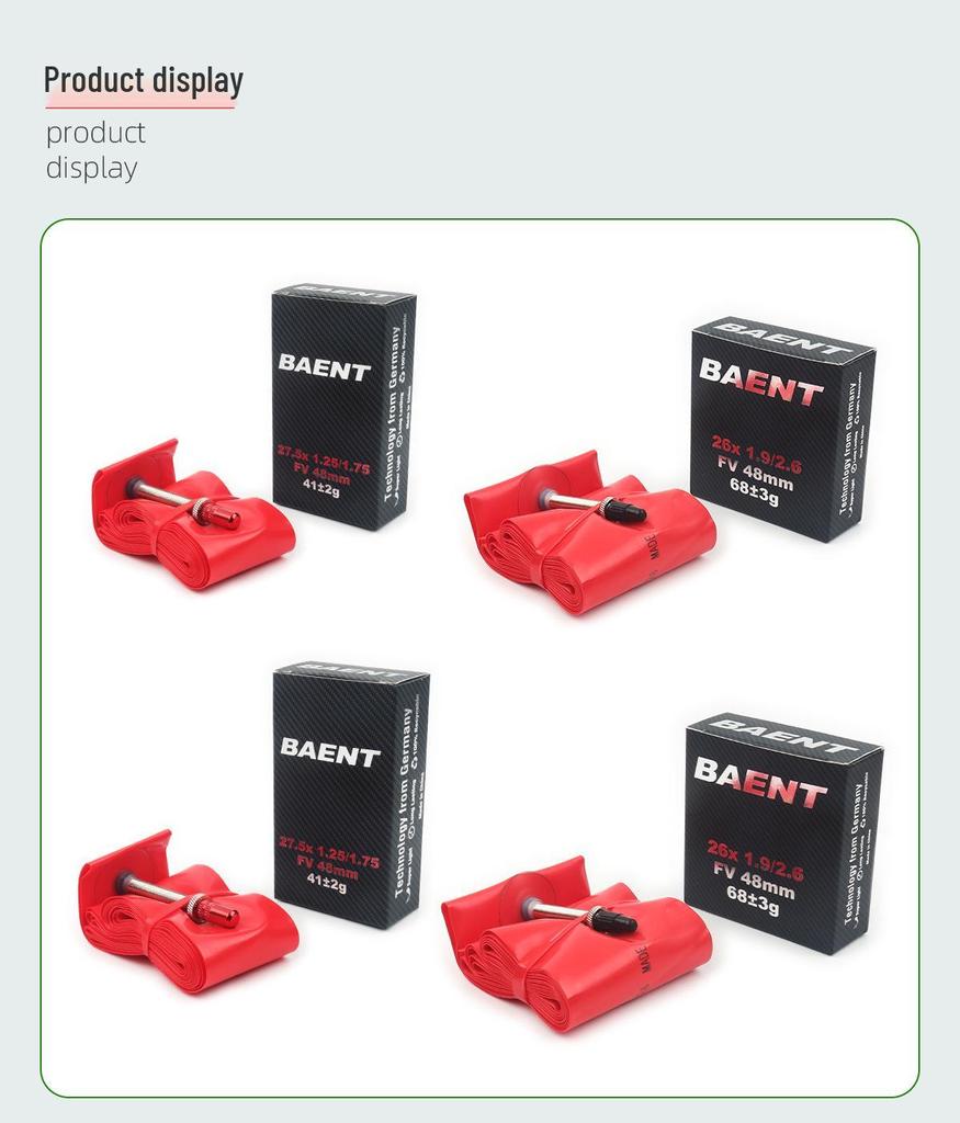 BAENT Сверхлегкая камера для шоссейного велосипеда 700C 20x1 (1-1/8), Износостойкий, Легкий, Прочный, Ниппель Presta F/V60