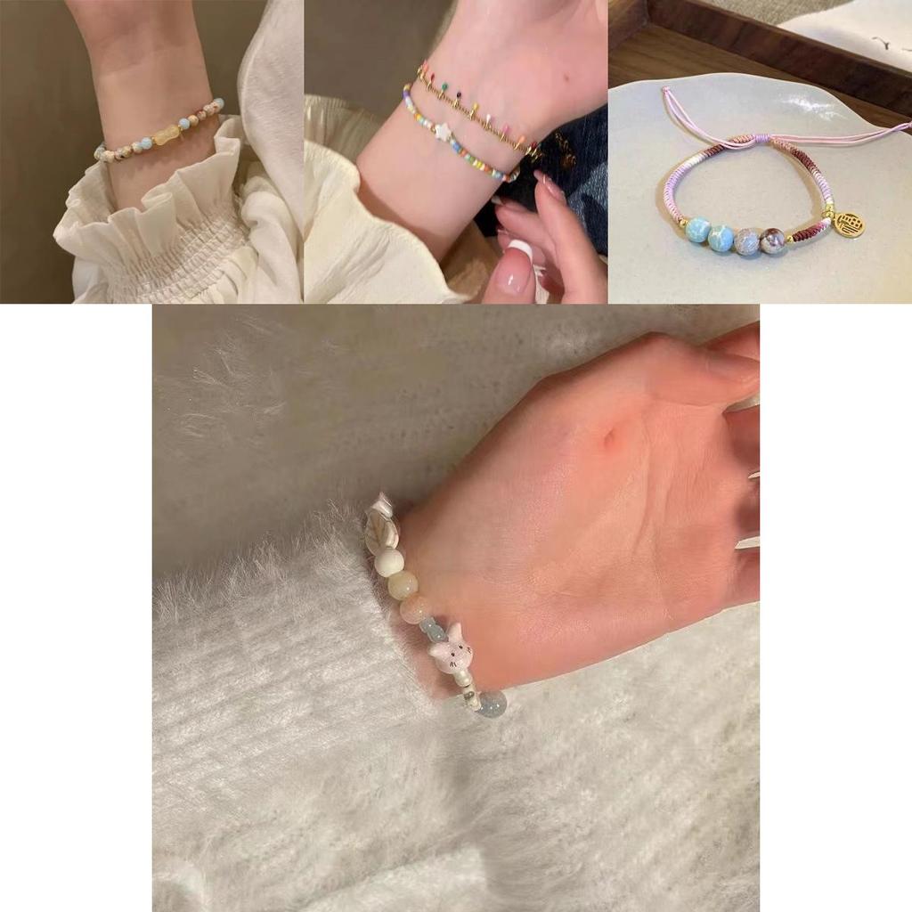 Chic Macaron Ceramic Sea Shell Beaded Bracelet Unique Fresh Sweet Jewelry For Women