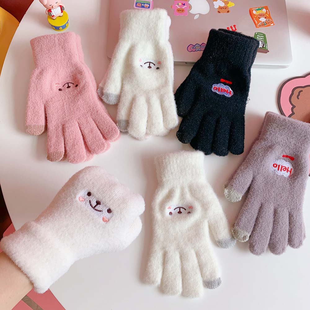 Cycling Student Plush Men Women Gloves Knitted Gloves Full Finger Warm Mittens