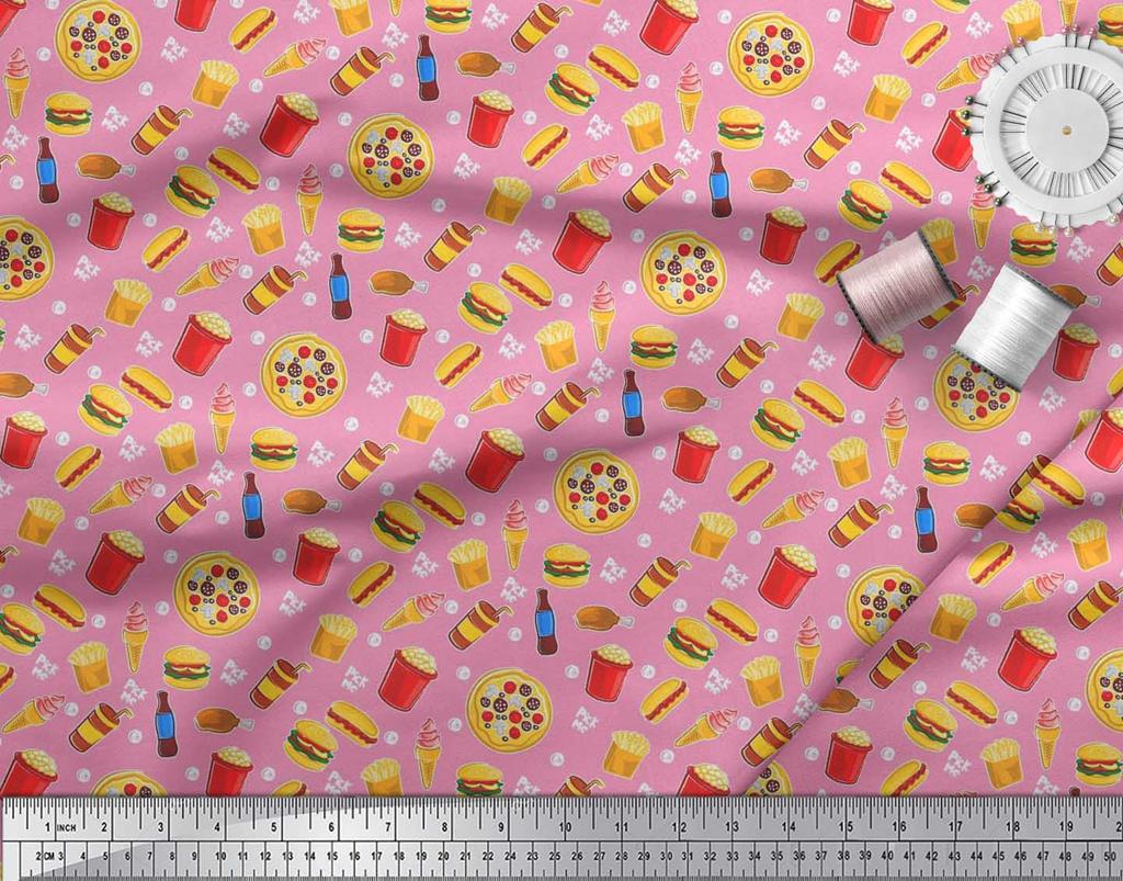 Soimoi Японская креп-сатиновая ткань, ткань с принтом для холодных напитков, пиццы и гамбургеров, 1 метр, 42 дюйма