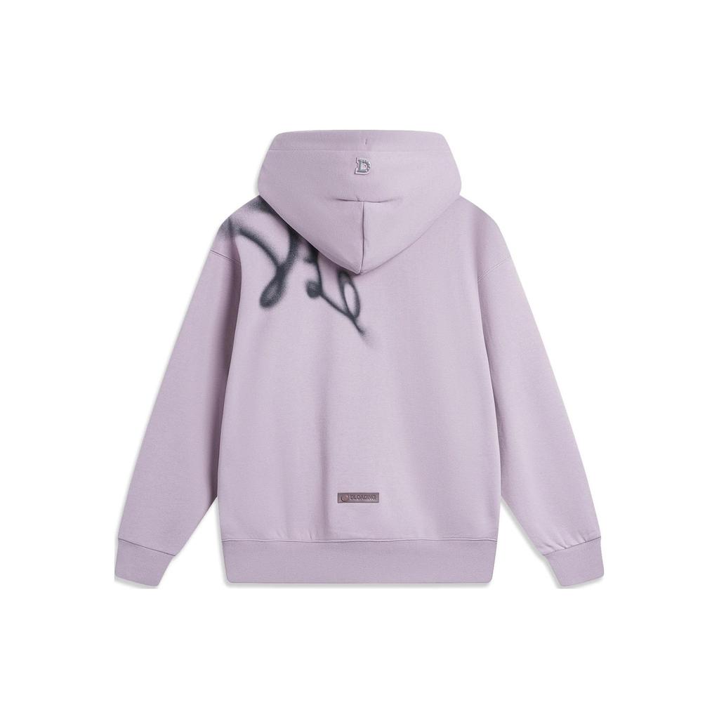 Li-Ning Флисовая теплая свободная толстовка с капюшоном Wade Series с буквенным принтом, шиферно-фиолетовая AWDTD21-6