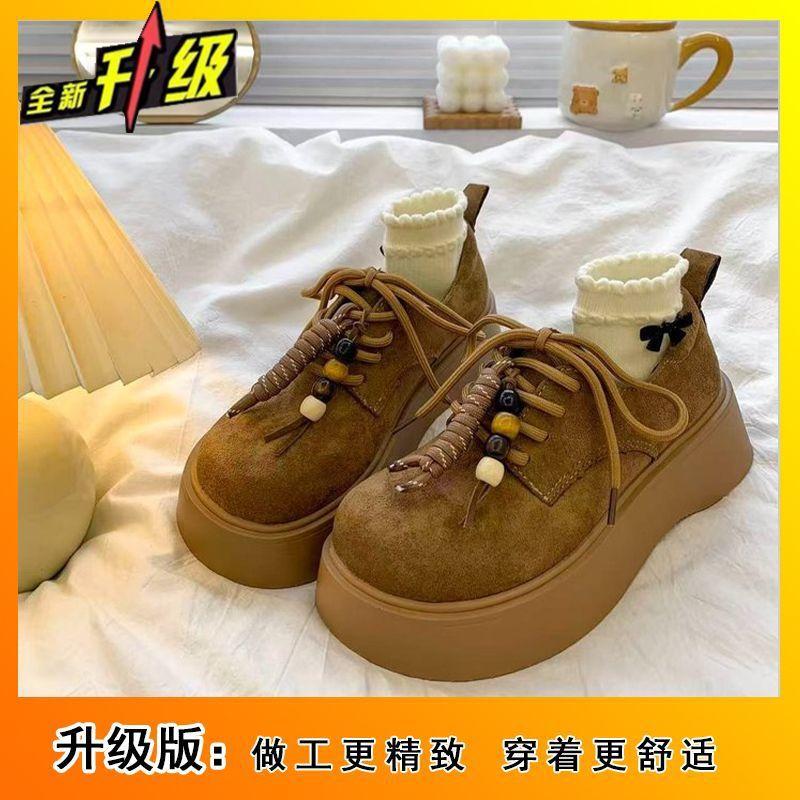 Fashion Lace-up Women's Loafers, Muffin Soles, Retro Round Head Thick Soles, Not Tired Feet, Single Shoes 2025 Autumn and Winter New Models