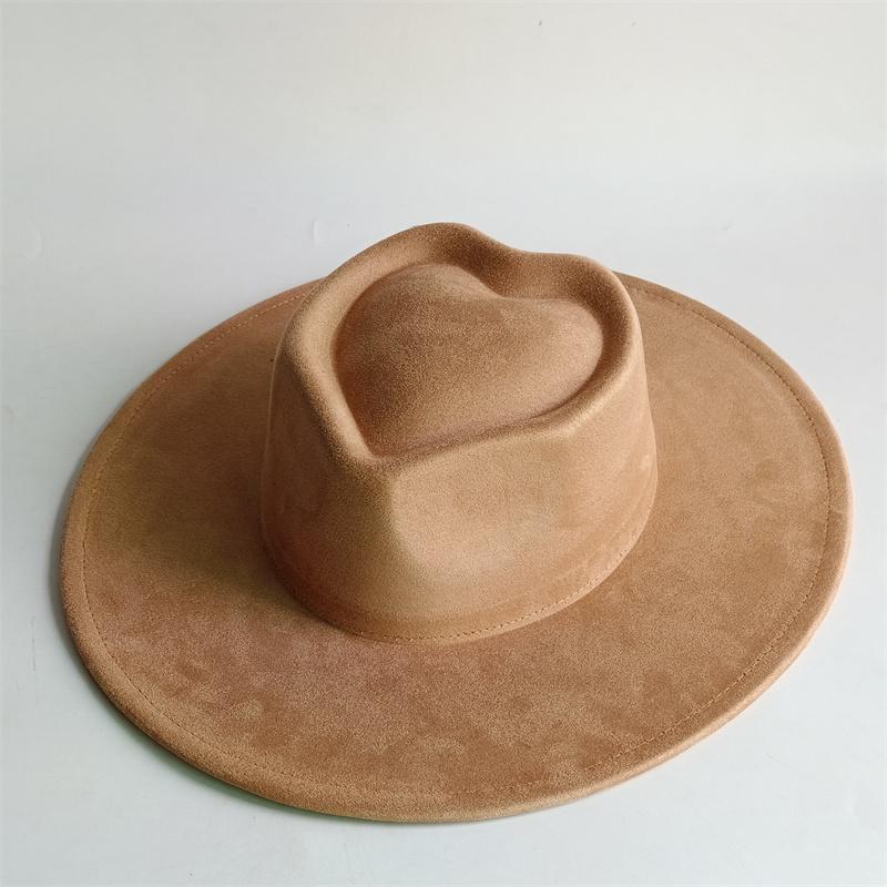 Vegan Suede Fedora Rancher Hats Blank Hats For Burning Multicolor Teardrop Shaped Top 9.5Cm Brim Unisex Jazz Hat Church Hat