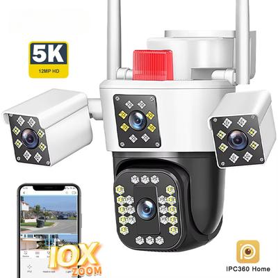 Новая 6K 12MP WiFi камера наружная 10-кратный зум три объектива три экрана PTZ камера безопасности автоматическое отслеживание CCTV видеонаблюдение IP камеры