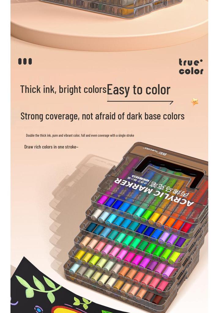 Акриловый маркерный маркер True Color с мягким наконечником и прозрачным корпусом, не протекающий, штабелируемый, идеально подходит для детских художественных проектов и живописи студентов.