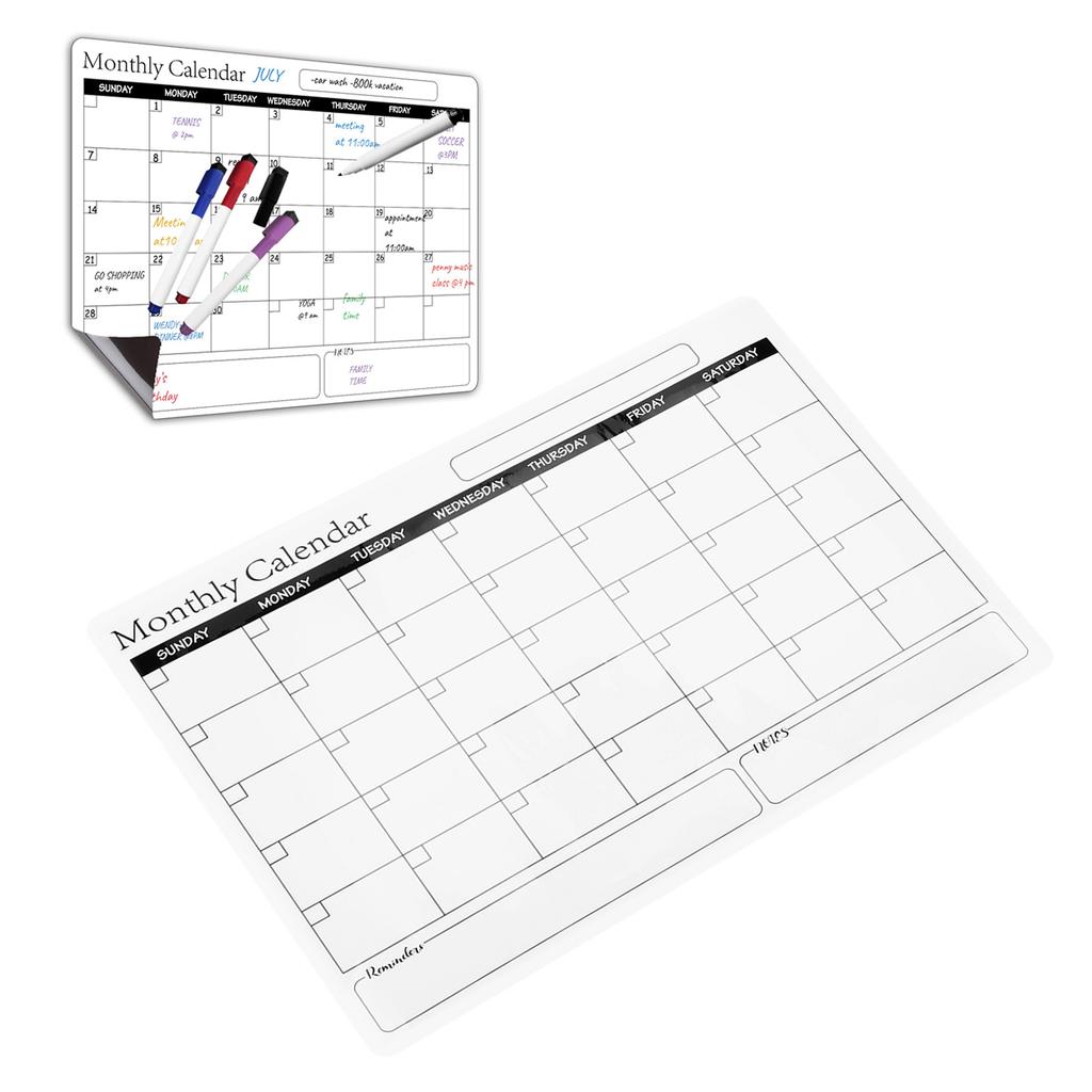 Магнитный календарь для холодильника для сухого стирания Настенный холодильник Многоразовая белая доска Ежемесячный планер ПЭТ