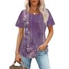 Women's Fashionable Casual Pleated Round Neck  Printed Short Sleeved T-shirt Top