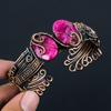 Lab-Created Ruby Pure Copper Wire Wrapped Handmade Jewelry Bangle Bracelet Adjustable For Woman