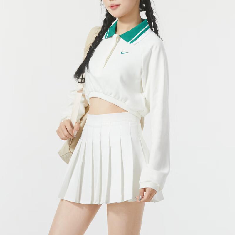 Nike Цветные блоки Спортивные уличные короткая модная футболка-поло с длинным рукавом SS24 женские топы белые FN1881-133