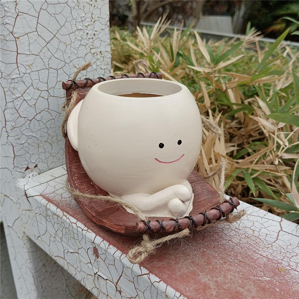 Smiling Face Flower Pot Resin Cute Plant Succulent Pots Creative Hanging Swing Chair Planter for Indoor Outdoor Plant