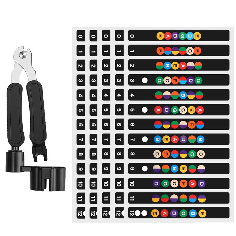 Многофункциональный гаджет для смены струн гитары со стикером шкалы ладов, наклейками нот, кусачками для струн, аксессуар для начинающих ZYF