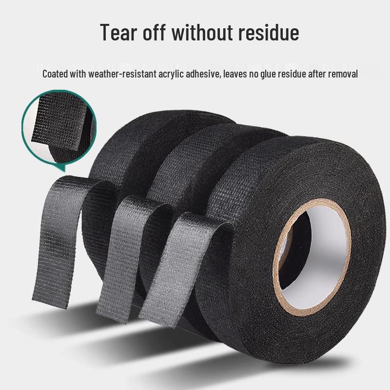 Black High-Viscosity Automotive Velour Tape - Shock-Absorbing, Sound-Insulating, Wear-Resistant, Cloth-Based Wiring Harness Tape.