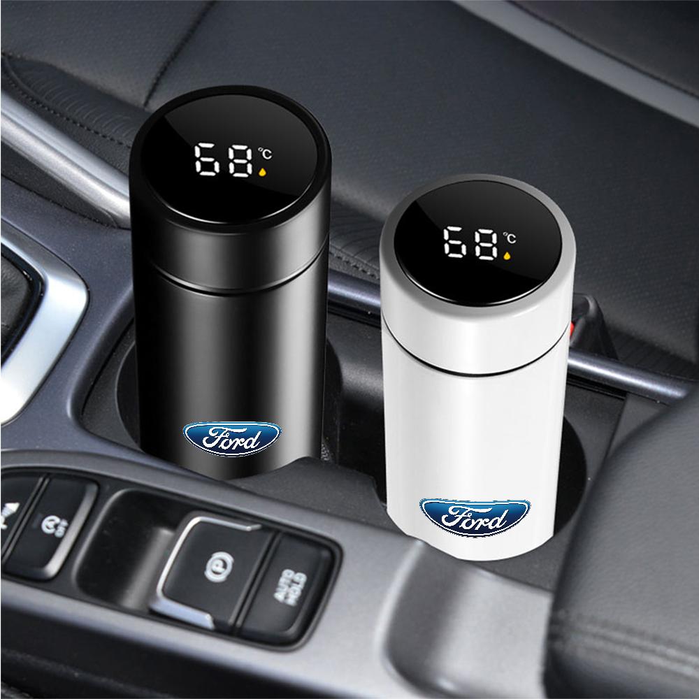 AKA1 500ML Car Stainless Steel Intelligent Temperature Display Thermos Cup Badge Cover For Ford Shelby Stracing Mustang Taurus Mondeo