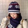 Autumn/Winter 2025 Women's Retro Woolen Snowflake Ear-protecting Knitted Hat & Scarf with Fleece Lining