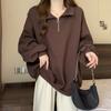 Women's Spring and Autumn Solid Color Loose Half Zipper Top Design Long Sleeve Pullover Sweatshirt