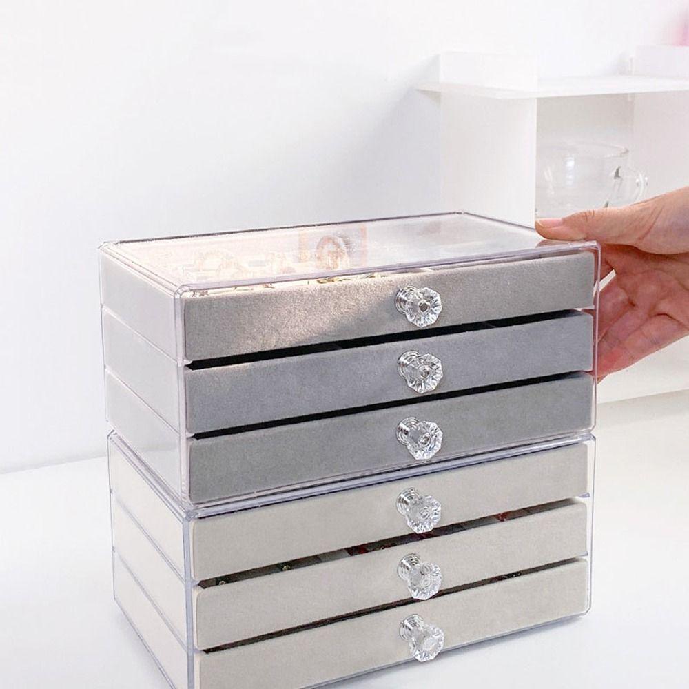 Large Capacity Flannel Jewelry Storage Box Dustproof 3 Layers Jewelry Box  Necklaces/Earrings