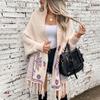 Women's Autumn and Winter Large Size Pop Jacquard Geometric Knitted Cardigan Loose Bat Sleeve Cloak Sweater Tassel Shawl
