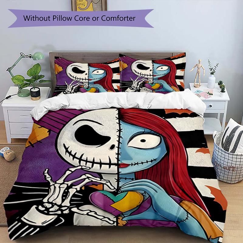 3pcs Duvet Cover Set (1*Duvet Cover + 2*Pillowcase, Without Core), The Nightmare Before Christmas Print Bedding Set, Bedroom Decor, All‑Season, Birthd