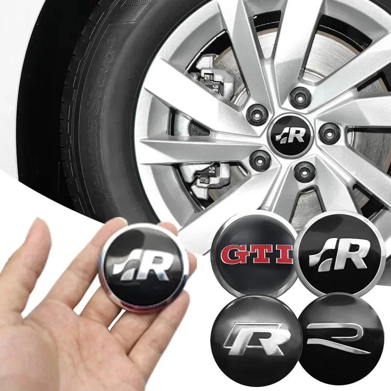 For Volkswagen MK7 4pcs 56mm Car Wheel Centre Cap Decal Hub Sticker For Volkswagen VW Polo Passat GTI Bora Rline Golf R Line Auto Decal Accessories