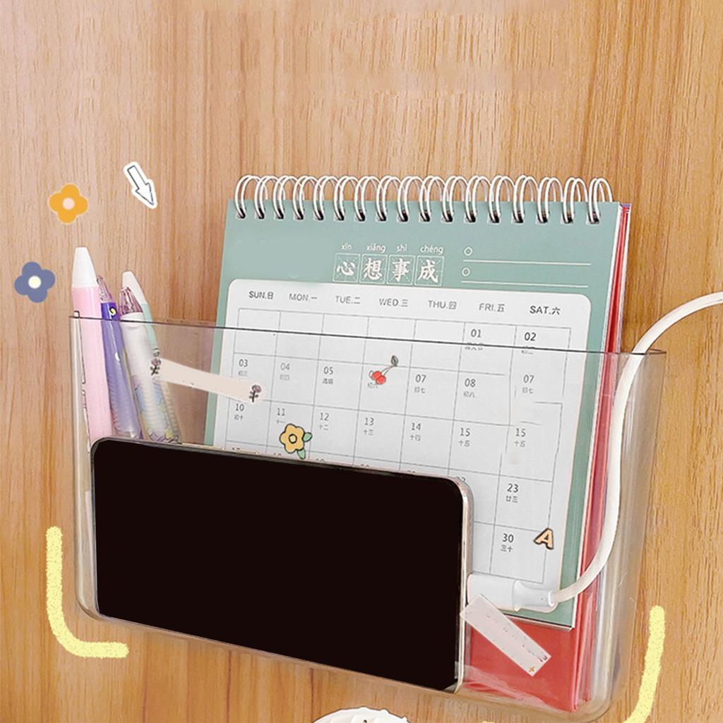 Wall Mounted Storage Organizer Box Punch Free Strong Adhesive Transparent Wall Phone Holder for