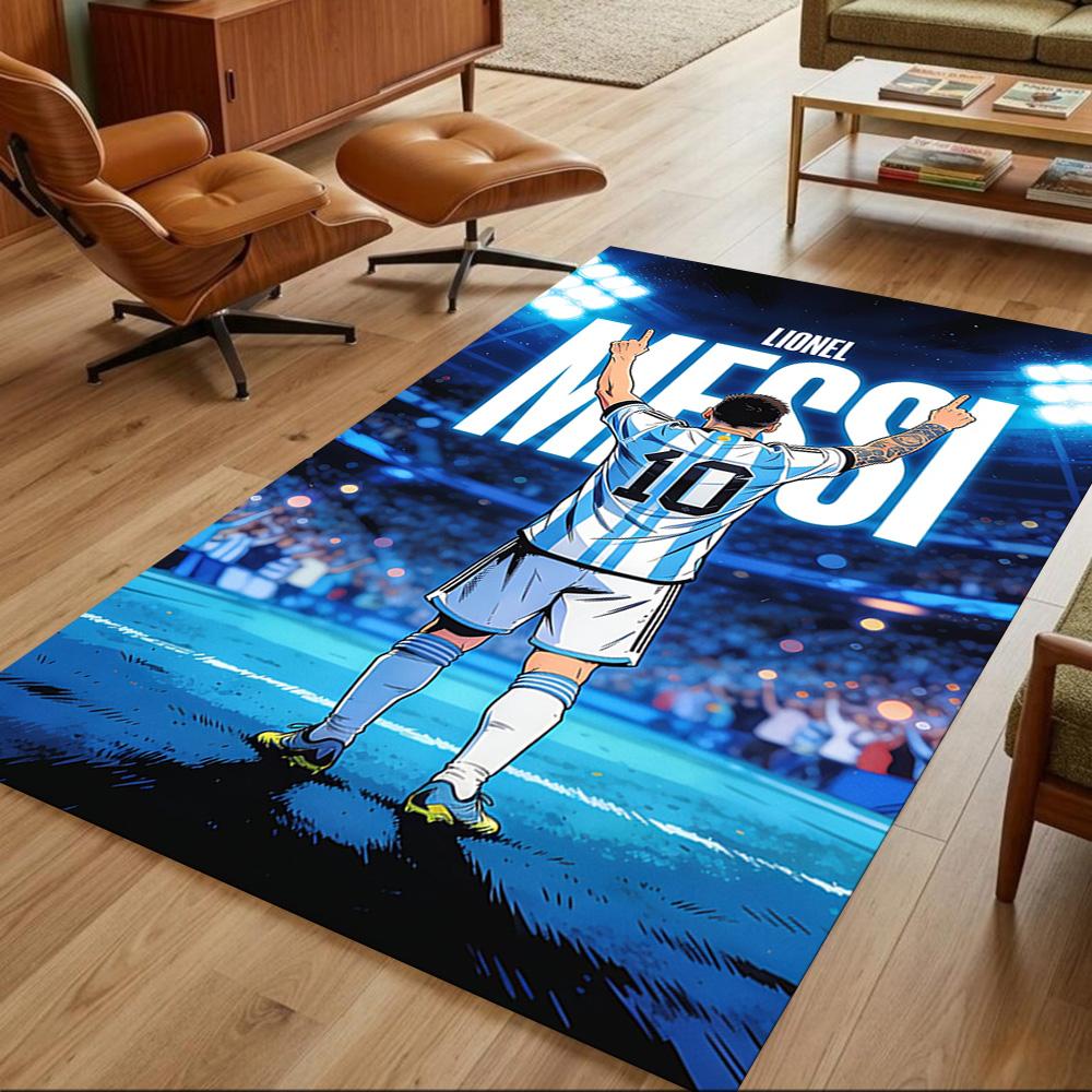 Football Messi Area Rug Perfect for Balcony Entryway Dormitory Study room Antislip Carpet Anime Office Decor Birthday/Christmas Gift