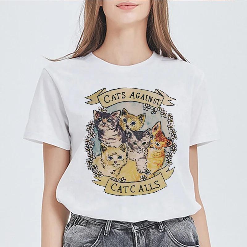 Summer Female Tee shirt Basic Potter Cats Oneck Short Sleeved Print Harajuku Tops Women Tshirt Casual Kawaii Ladies Tshirt