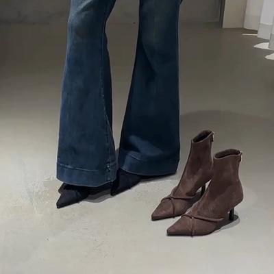 Корейская версия остроногих коротких ботинок на высоком каблуке, универсальные, в стиле ретро, сказочные, новинка 2025 года, ботильоны челси на платформе, интернет-знаменитость, тонкий каблук