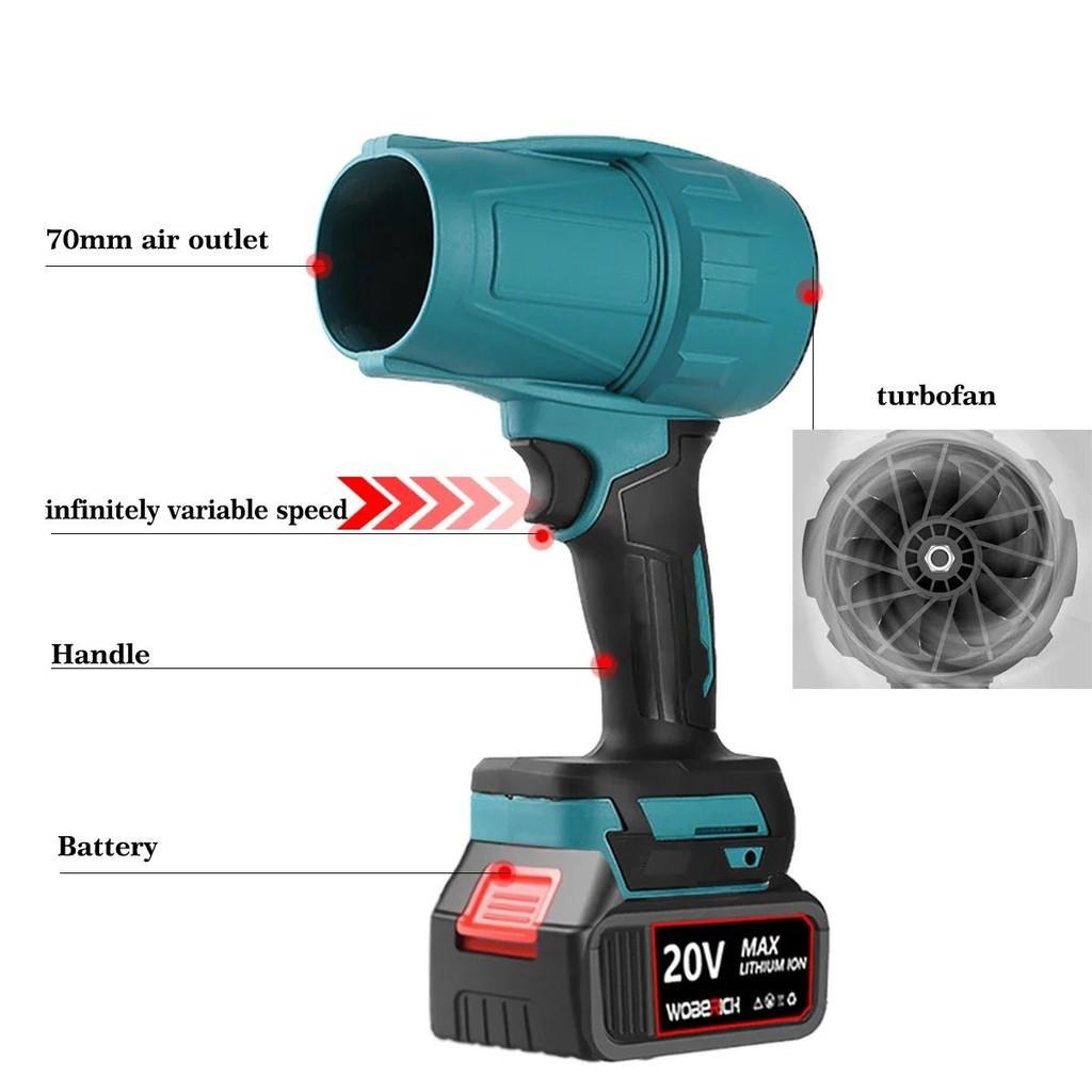 18V Аккумуляторный ручной турбовентилятор Автомобильный мощный воздуходув Бесступенчатая регулировка скорости Мощная электрическая воздуходувка