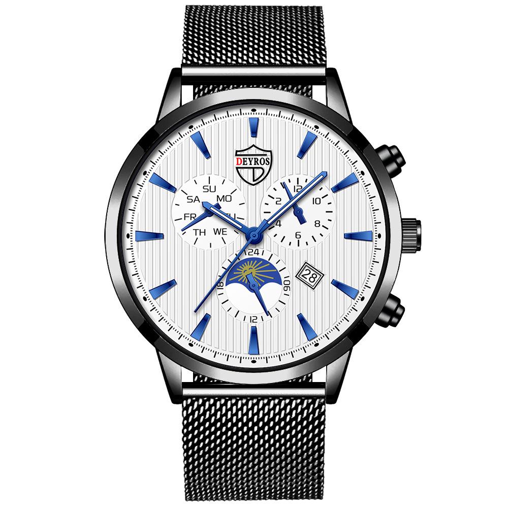 Men'S Stainless Steel Fashion Luminous Calendar Watch Quartz Watch